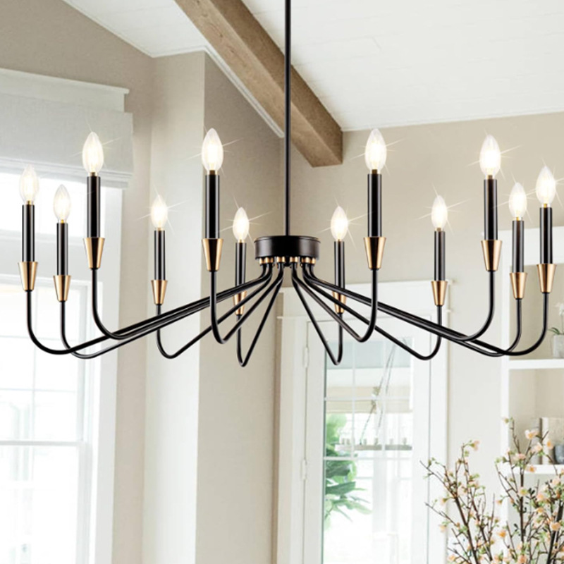 Cross-Border Exclusive American Industrial Style Restaurant Kitchen Lamp Retro Living Room Bedroom Lamp Black 12-Head Chandelier Cross-Border Exclusive American Industrial Style Restaurant Kitchen Lamp Retro Living Room Bedroom Lamp Black 12-Head Chandelier