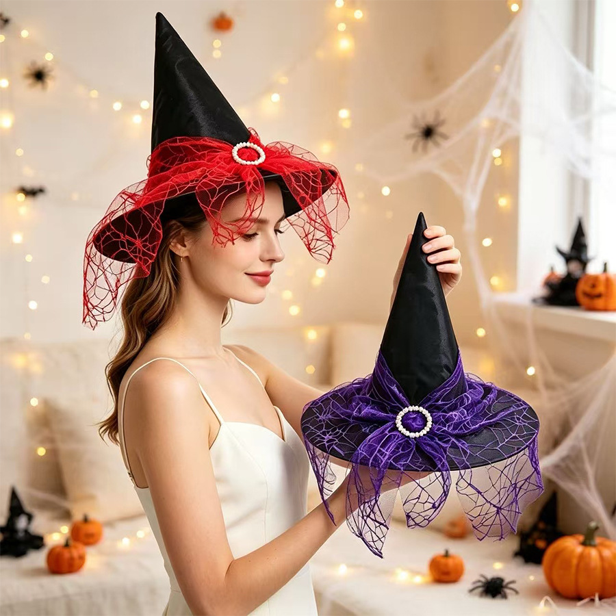 Cross-border Halloween hat decoration props witch hat adult witch headwear costume children's holiday hat Oxford cloth