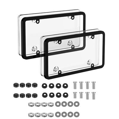 Cross-Border Modified American License Plate License plate holder/license plate holder - 2-transparent-covers-2-frames-black-accessories