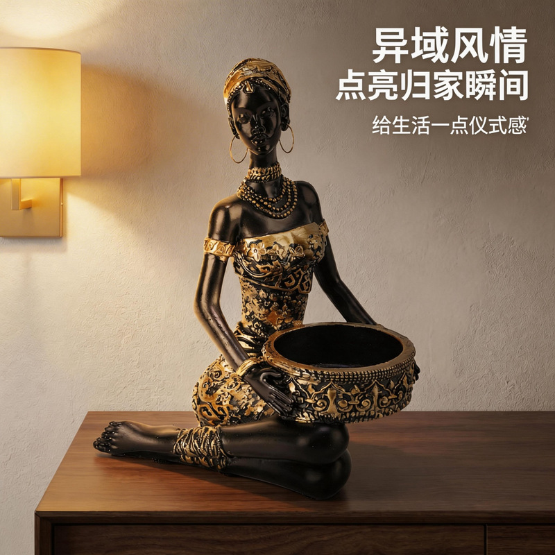 Exotic Resin African Black Woman Figurine Creative Home Entryway Living Room Decoration Storage Craft Exotic Resin African Black Woman Figurine Creative Home Entryway Living Room Decoration Storage Craft