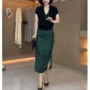 短袖v领修身夏季半身裙