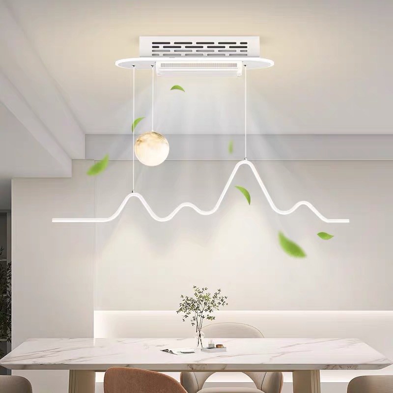 Lámpara del comedor de espectro completo sin lámpara de ventilador de hoja moderna minimalista mesa de comedor creativa ondulado lámpara de sala de estar