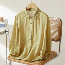 棉茧 苎麻刺绣衬衫女2025夏装新款文艺森系复古宽松显瘦透气上衣