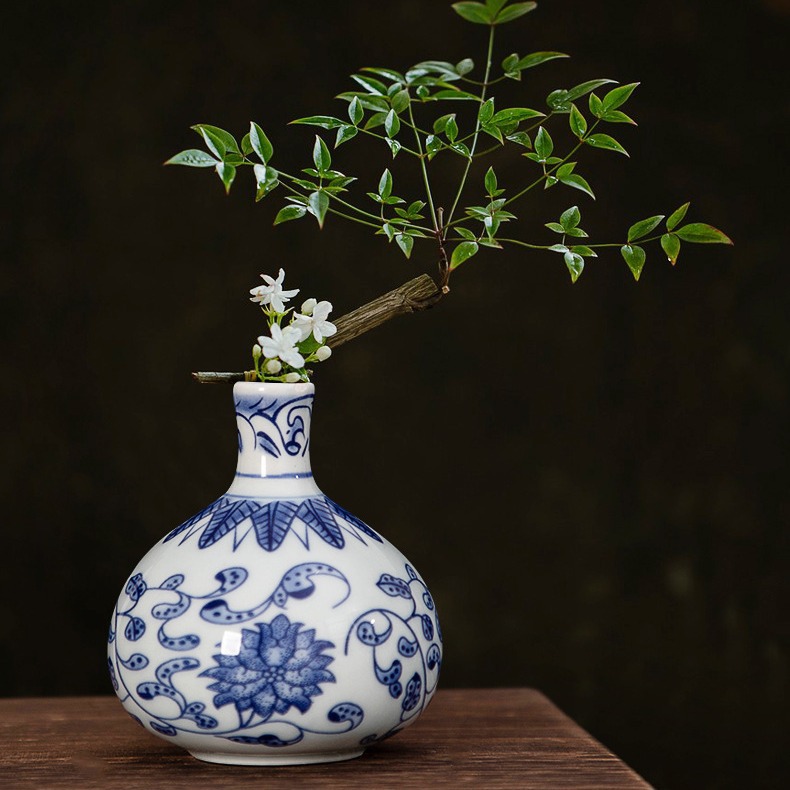 廠家批發復古青花瓷小花瓶客廳茶室插花瓶裝飾工藝擺件花插瓶陶瓷