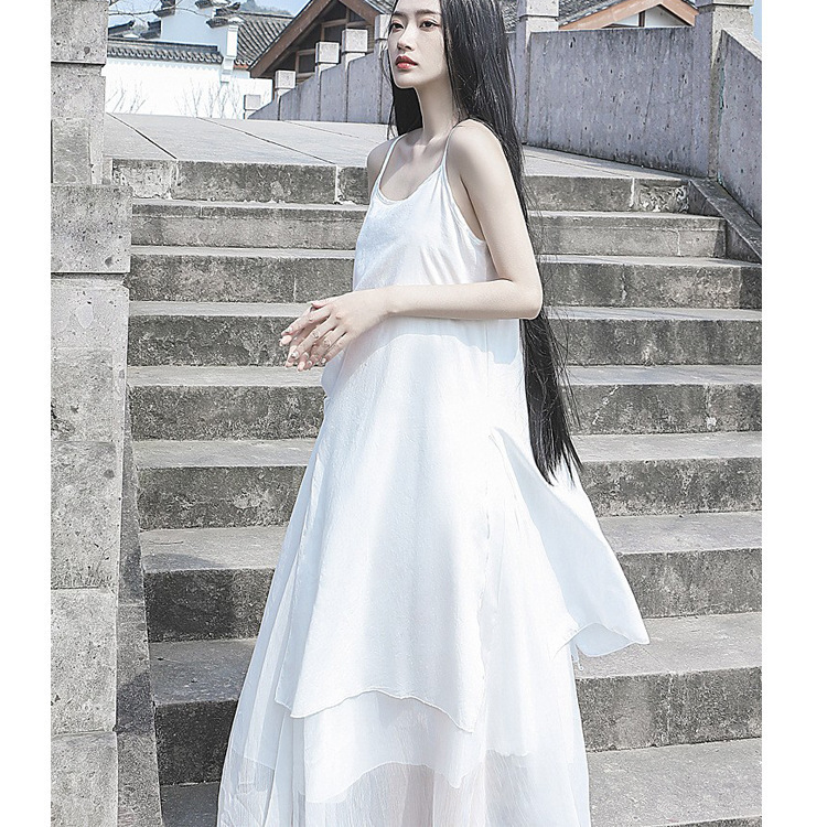 Spring and Summer Dark Yamamoto Style Cool Three-Layer Large Hem Asymmetrical Suspender Skirt Dress