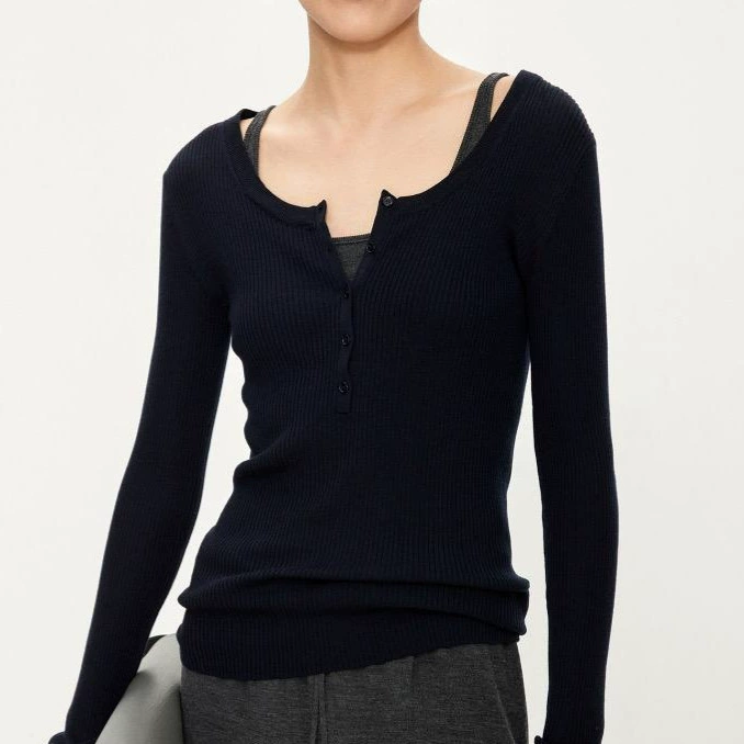 Счетчик Baiba надет ветер изысканный узкий край Генри маленький круглый воротник/большой круглый воротник шерстяной трикотаж