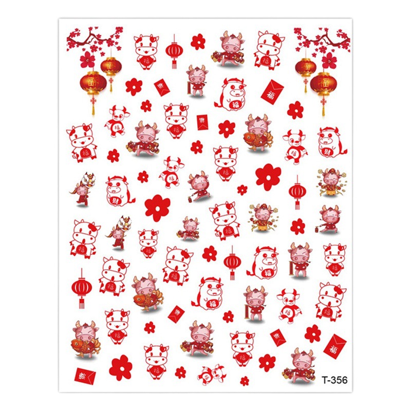 2021 manicura pegatinas de año nuevo gato afortunado fortuna pegatinas de uñas festivo estilo chino calcomanías de uñas Rojas netas
