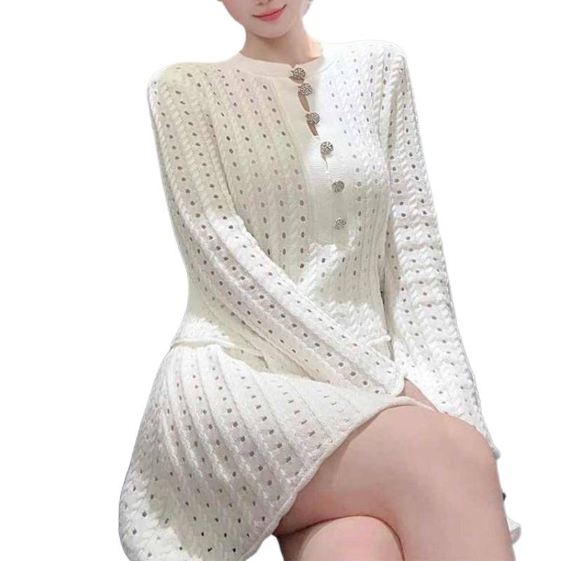 巨好看夏装一整套新款韩系独特绝美白色针织开衫半身裙两件套|undefined