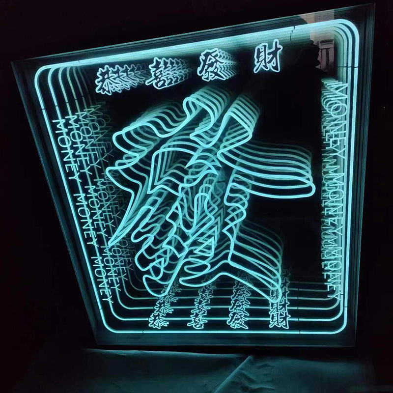 网红千层镜深渊镜七彩发光字霓虹灯变色招牌门头装饰广告灯箱定制