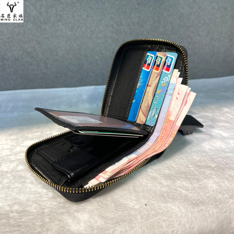 Famous Craftsman Leather Goods Genuine Leather Men's Wallet with Card Slots, European and American Retro Style, First-Layer Cowhide Coin Purse, Card Holder, Chain Wallet