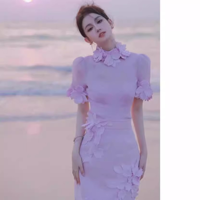 New Summer Seaside Vacation Pink Sweet Dress Suit Puff Sleeves Fashionable Small Dress Skirt Can Be Worn On Weekdays_ecoleips.com