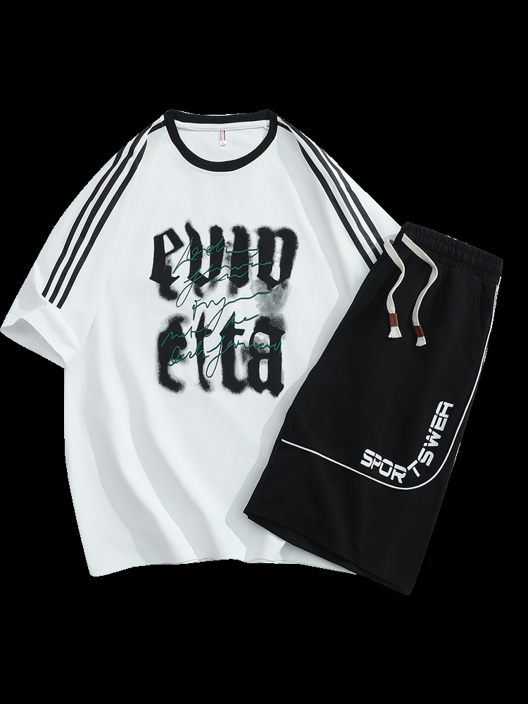 2025 verano nuevo estilo simple traje casual suelto para hombres y adolescentes pantalones cortos de manga corta tendencia de moda hermosa impresión