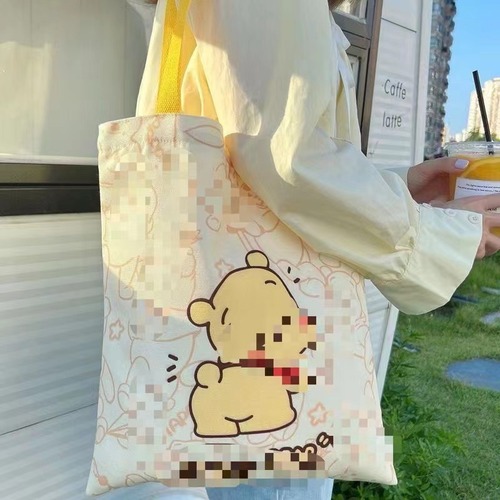 Canvas bag for women, single-shoulder crossbody, large-capacity eco-friendly shopping bag, handbag, cotton bag, cartoon