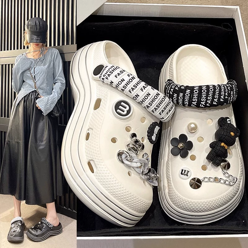 Женские туфли Croc, милые медсестры, тапочки на толстой подошве, высокие каблуки, нескользящие пляжные сандалии в корейском стиле, летняя верхняя одежда.