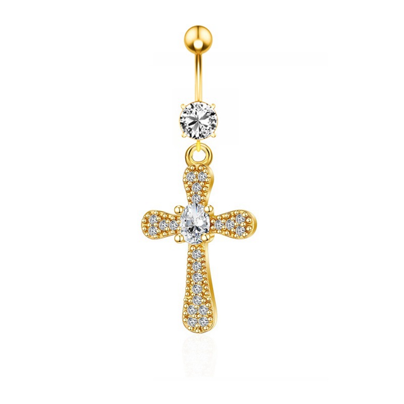 Gold Copper Inlaid Zircon Belly Button Ring - Ethnic Style Body Jewelry detail image 12