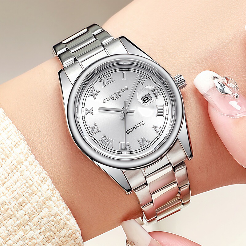 New CHRONOS Fashion Women's Watch Calendar Light Luxury Women's Watch Retro Cyber Celebrity Small Green Watch Fashion Steel Band Watch