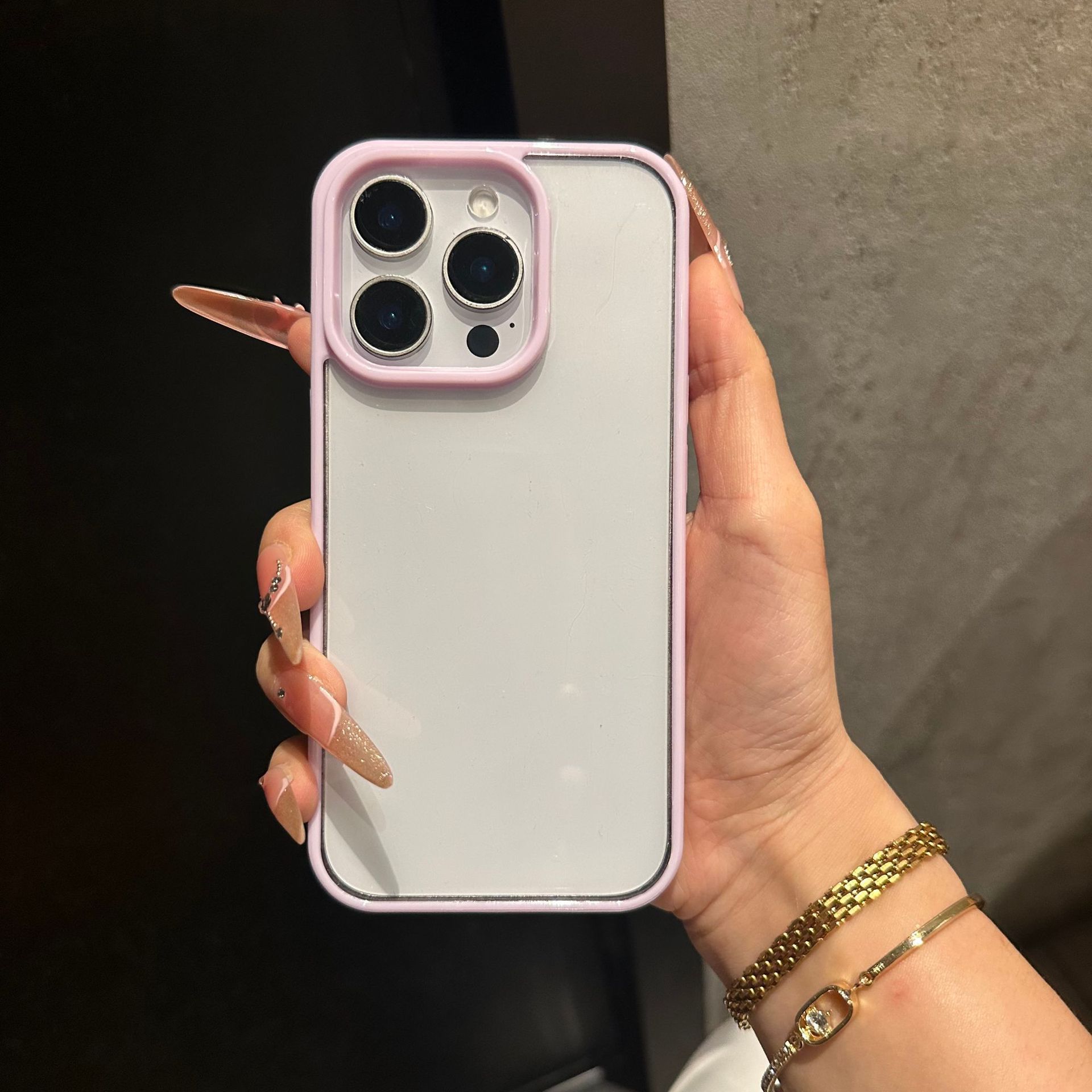 iPhone 16 Pro Max şeffaf akrilik dopamin kontrast renkli kenarlıklı Apple 15 koruyucu kılıf