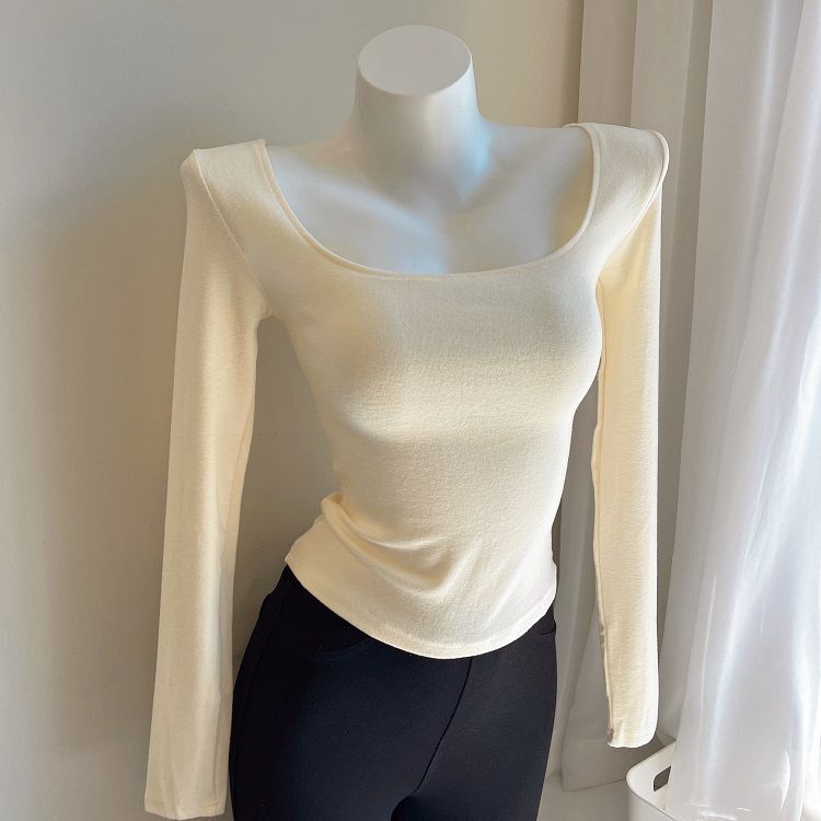 [240g Derong] Square Collar Long-Sleeved T-Shirt for Sexys in the Inner Layer Pure Desire Warm Bottoming Shirt Slim Fit Top
