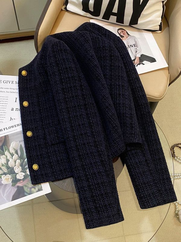 哥家商场同款女装2025秋季藏青色小香风西装外套气质名媛休闲上衣|undefined