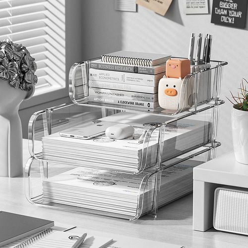 Transparent desktop file storage rack office desk book drawer PET data storage box