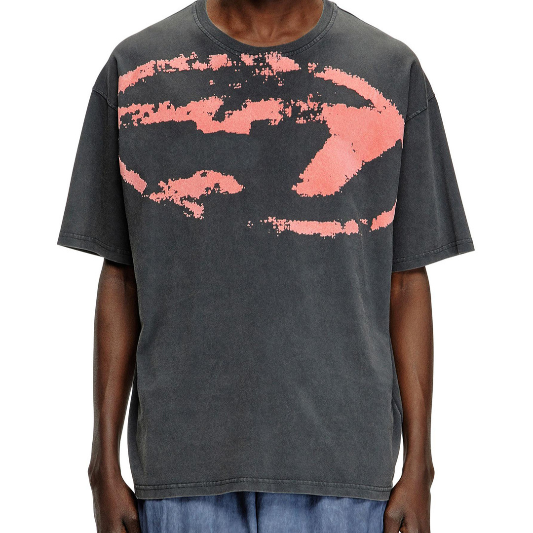 Diesel T-shirt Distressed Oval D Logo Washed Black