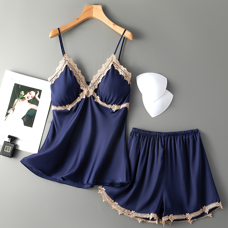 Summer, Spring Season Women'S Gender Lace Design Sexy Style Women's Sexy Color Block Imitated Silk Polyester Lace Shorts Sets