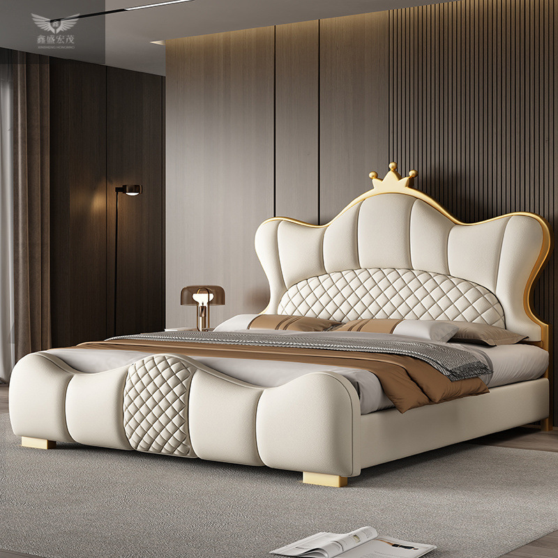 Cama doble de cuero de lujo moderna y simple italiana de lujo nuevo estilo de alta gama en línea bolsa de almacenamiento cama de boda