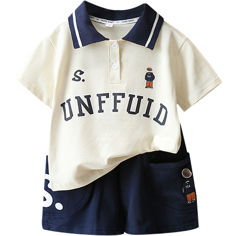7882 traje de niño verano 2025 nueva celebridad de Internet camisa POLO con estampado de estilo occidental para niños cool chico guapo verano delgado
