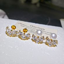 diy耳环配件跨境爆款锆石水滴形珍珠耳环时尚简约高级感精致超仙