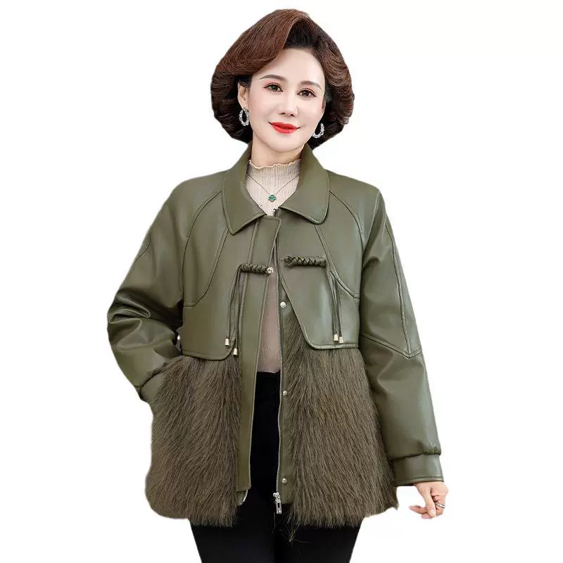 Зимняя одежда для мам, пальто из хлопка и утолщенной кожи, пальто с хлопковой подкладкой, новая женская одежда среднего и пожилого возраста, Стеганая Кожаная куртка с хлопковой подкладкой в западном стиле, верхняя одежда