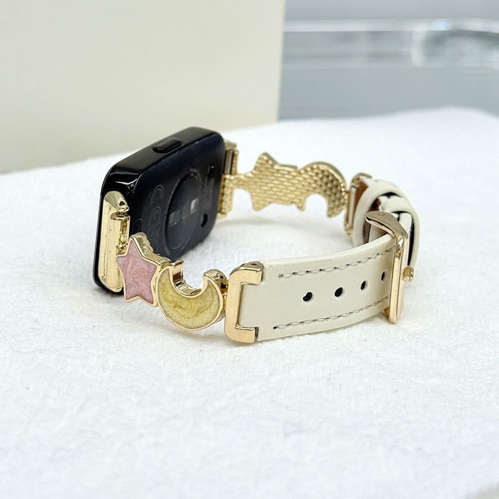 Suitable for Huawei Bracelet 10 Strap 9/8Nfc New Watch Strap High-End Leather Star and Moon Girls Niche Wristband