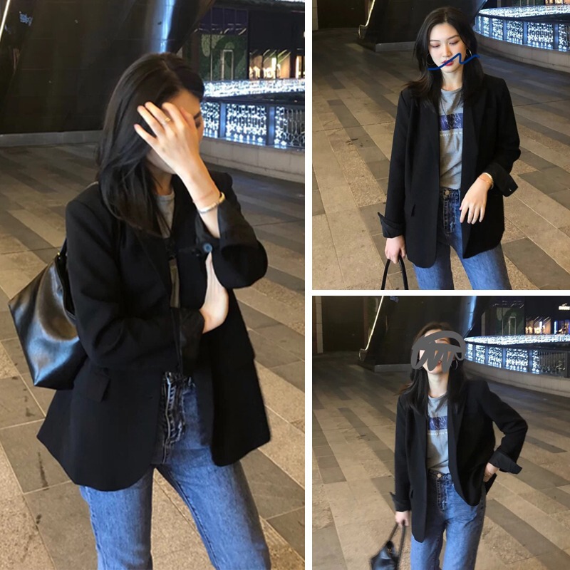 Black Trendy Blazer for Women, Autumn and Winter New Style, Suitable for Slightly Chubby Girls, Versatile and Stylish