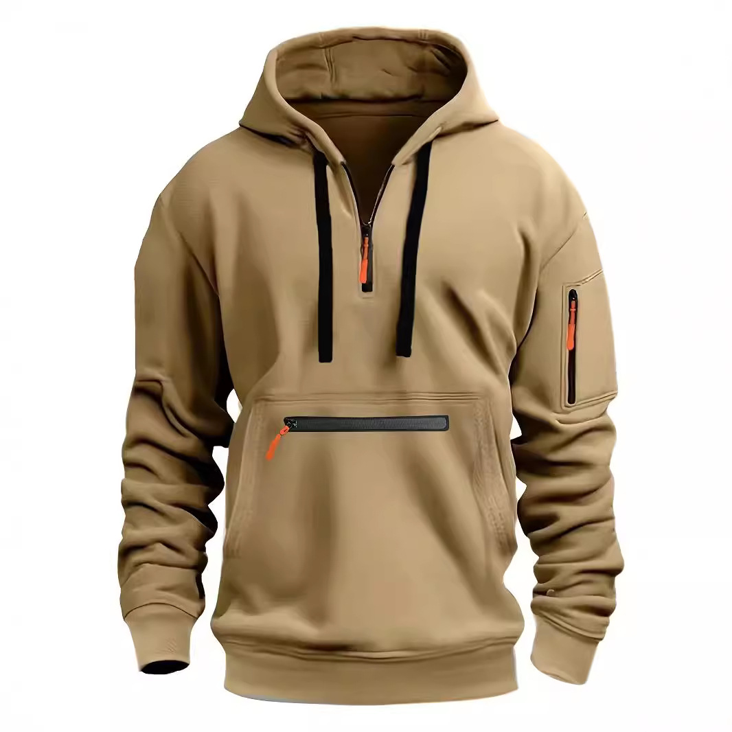 1 Felpa con cappuccio sportiva multitasche con cerniera da uomo, taglia europea, autunno inverno, vestibilità ampia_voghion.com