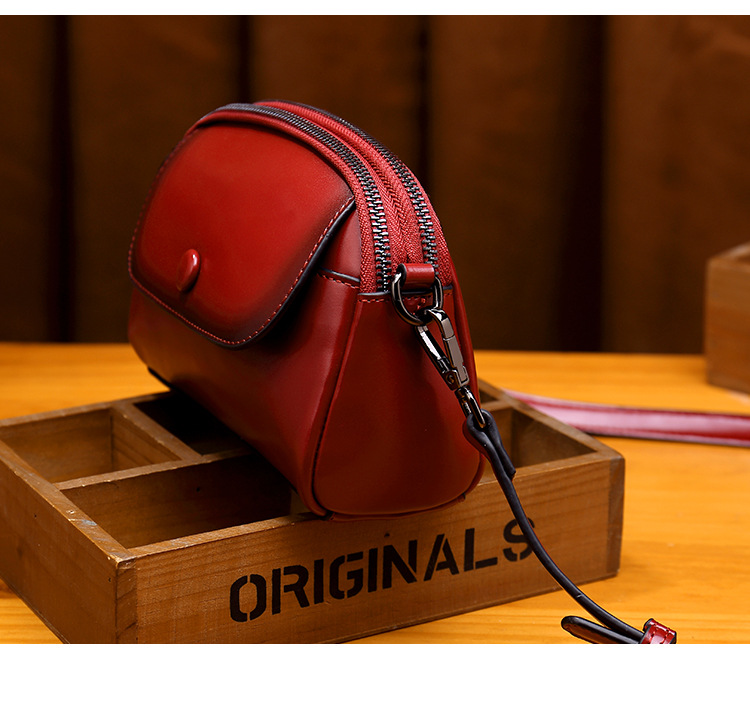 Single shoulder women's small double layer zipper, shell fashionable crossbody bags, cowhide mobile phone bag, trendy_voghion.com