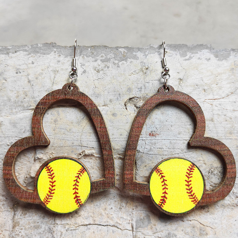 Pendientes De Mujer Con Forma De Corazón Deportivo Con Forma De Corazón De Madera Con Estampado Nulo display picture 7