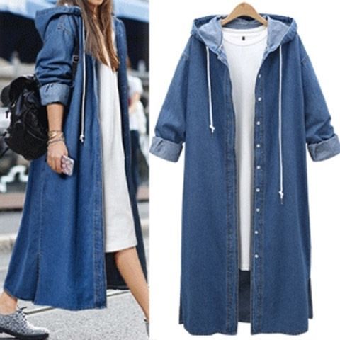 Fat Plus Size Loose Denim Jacket Women's Spring & Fall Long-Sleeved Hooded Denim Cardigan Mid-Length Women's Windbreaker
