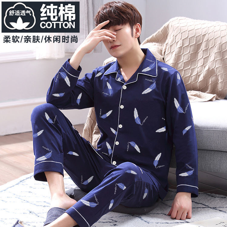 Pijamas de hombre primavera y otoño verano 100% algodón de manga larga juvenil casual Delgado homewear más traje de tamaño