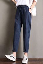 仿棉麻九分哈伦裤女韩版夏高腰宽松显萝卜裤休闲直筒小脚裤子女
