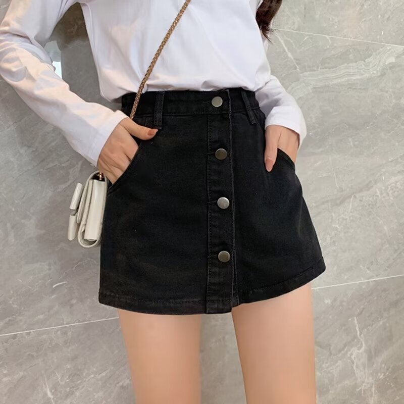 Denim Shorts Women's Summer 2024 New plus size All-match A- line Skirt High Waist Slimming Lined Casual Hot Pants Trendy