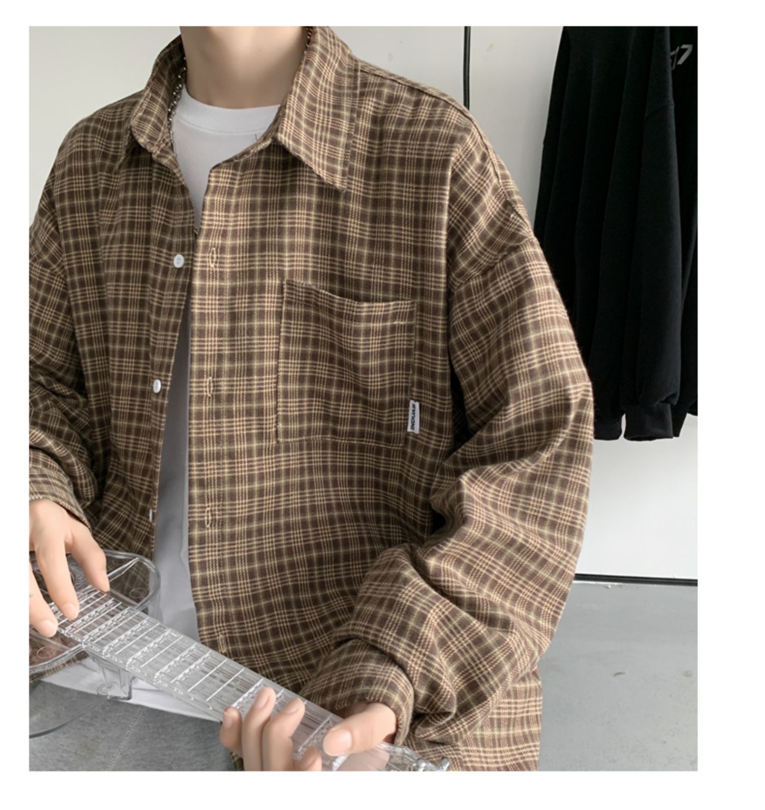 Men's Casual Checkered Shirt Long Sleeved Retro Autumn Jacket_voghion.com