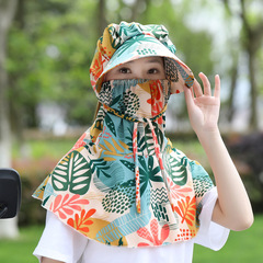 女性用日よけ帽子、夏用大きなつばの日よけ帽子、紫外線防止茶摘み作業用帽子、首保護ショール、顔を覆う日よけ帽子