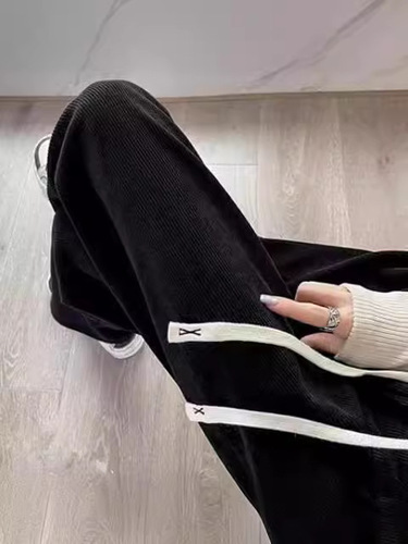 2024 Spring and Autumn New Corduroy Wide Leg Pants Slim Fit Casual Pants Versatile Fashion Comfort Straight Leg Pants Slimming High Waist
