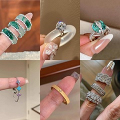 欧美重工中古轻奢满钻戒指精致锆石多层爆闪戒指千金感轻奢指环