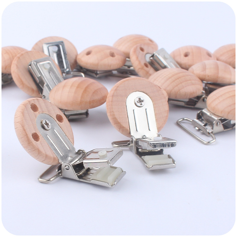 Nuevo bebé suministros 30mm madera de haya color chupete clip creativo DIY chupete cadena accesorios de joyería