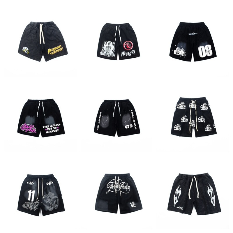 American Trendy Brand Hell Star Ins Retro Hell Skull Print Summer Loose Short-Sleeved Casual Shorts for Men and Women American Trendy Brand Hell Star Ins Retro Hell Skull Print Summer Loose Short-Sleeved Casual Shorts for Men and Women