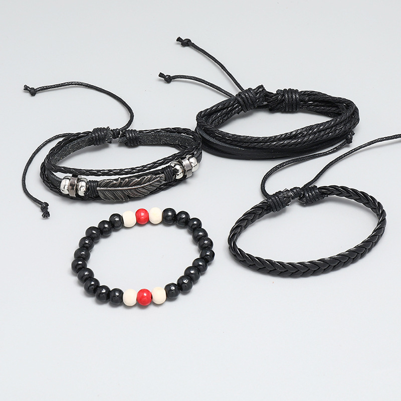 retro braided leather bracelet diy4 piece set combination multi-layer hand rope