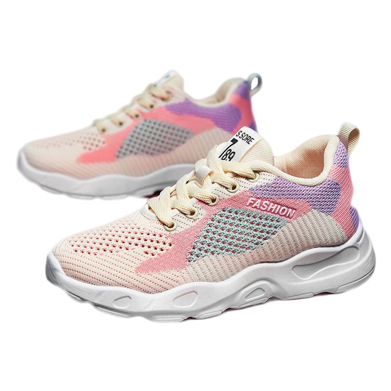 Sneaker estilo coreano volando tejido estudiante zapatos casuales con cordones cómodo transpirable zapatilla de deporte plataforma de moda Zapatos de papá de moda