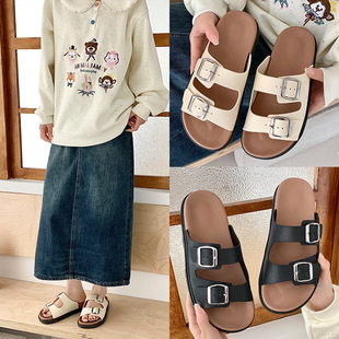Summer New Sandals and Slippers for Women's Outer Wear Non-slip Fashionable All-match Square Buckle Retro Thick Bottom Trappy Beach Shoes