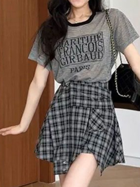クールでスタイリッシュな女性用韓国ファッション年齢軽減半袖Tシャツフェイクツーピーススカートパンツ2点セット|undefined