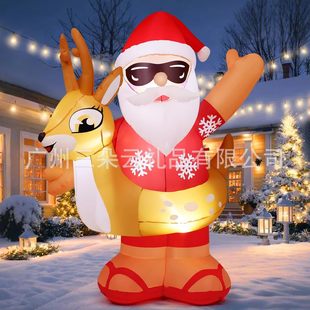 Cross-Border Christmas Inflatable Santa Claus with Elk Swimming Ring Inflatable Led Light Luminous Decoration Courtyard Ornaments